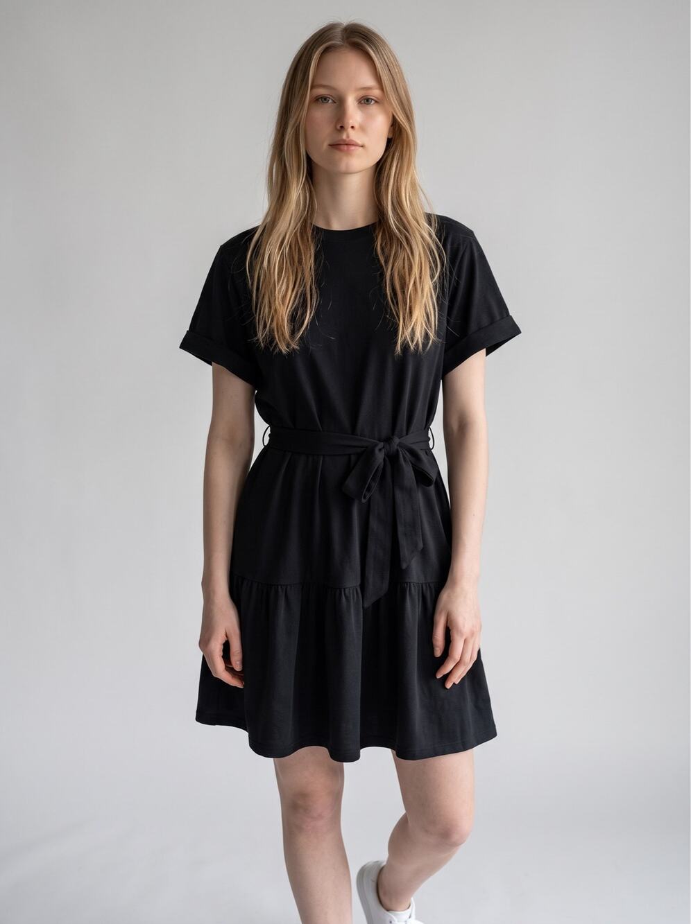 Short Sleeve Multi Tiered Black Mini Babydoll Dress -Womens Size Small / Medium